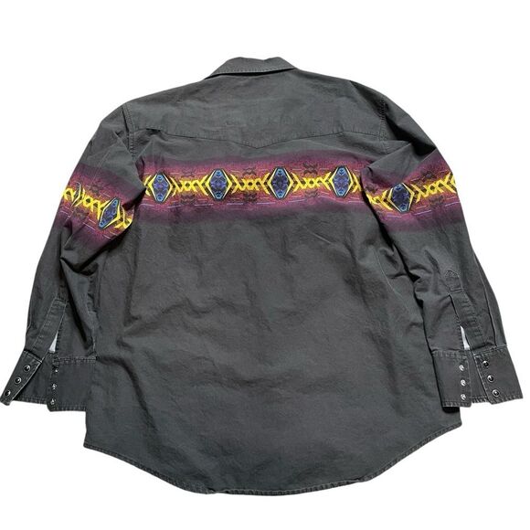 Vintage 90s Wrangler Western Button Down Shirt Aztec Black Size XXL - Picture 7 of 8